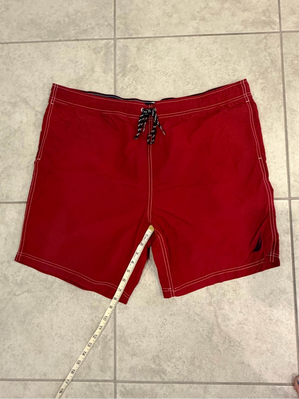 Nautica Red Men's Swim Board Shorts with Drawstring